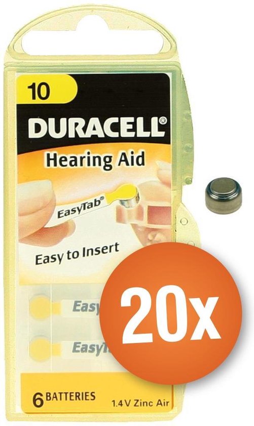 Voordeelpak Duracell gehoorapparaat batterijen - Type 10 (geel) - 20 x 6  stuks | bol.com