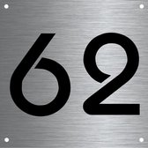 RVS huisnummer 12x12cm nummer 62