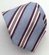 Zijden Stropdas - Blauw met rode en grijze streepjes