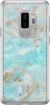Samsung S9 Plus hoesje siliconen - Turquoise marmer | Samsung Galaxy S9 Plus case | blauw | TPU backcover transparant