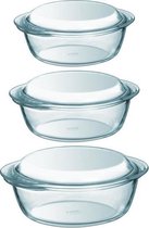 3x Plats à four ronds en verre avec couvercle 1,4 / 2,1 / 3 litres - Plat à four / Lèchefrite - Plat à four - Plat à four