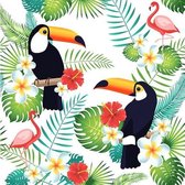 20x Hawaii/jungle thema servetten 40 x 40 cm - Flaming/toekan print - Papieren wegwerp servetjes - Tropisch kinderfeestje versieringen/decoraties