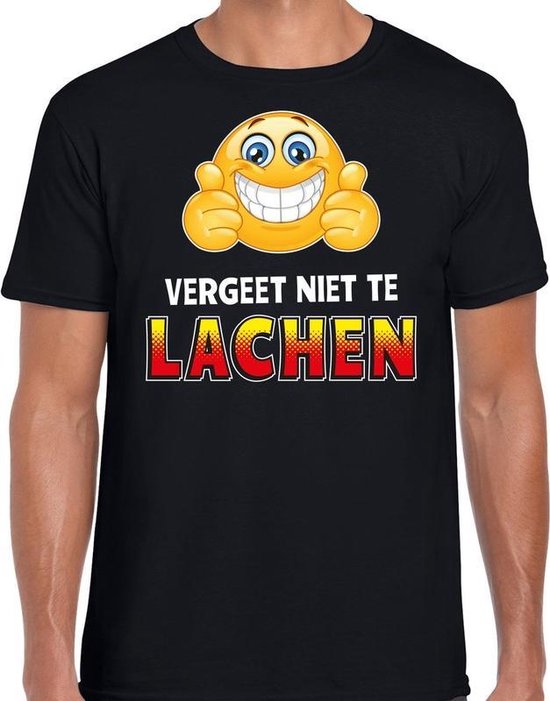 Funny emoticon t-shirt vergeet niet te lachen zwart voor heren - Fun /  cadeau shirt XL | bol.com