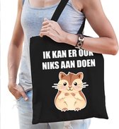 Ik kan er ook niks aan doen hamsteren katoenen tas zwart voor dames - hamsteraars kado /  tasje / shopper