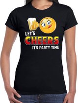 Funny emoticon t-shirt lets cheers its party time zwart voor dames - Fun / cadeau shirt XL
