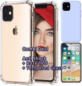 HB Hoesje Geschikt voor Apple iPhone 11 - Combi Deal - Anti Shock Back Cover Transparant - Back Cover Paars & Glazen Screenprotector