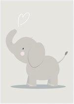 Poster met een leuke olifant - Poster babykamer of kinderkamer- grijs