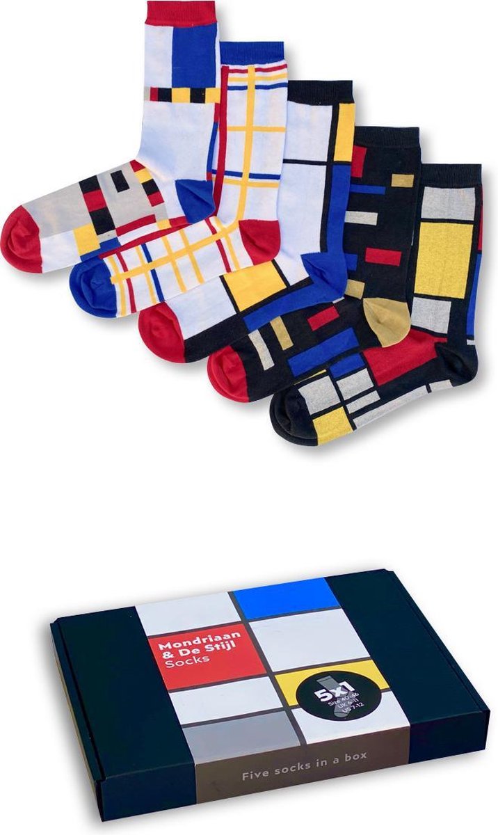 Mondriaan & De Stijl - 5 verschillende sokken mix & match - Maat 40-46