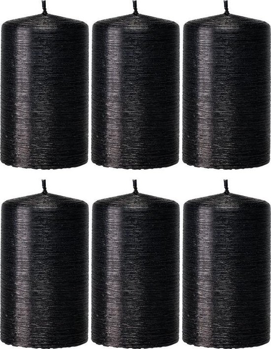 Halloween 6x Zwarte cilinderkaars/stompkaars 6 x 10 cm 25 branduren - Geurloze zwartkleurige kaarsen - Woondecoraties