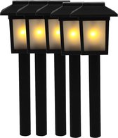 5x Tuinlamp zonne-energie fakkel / toorts met vlam effect 34,5 cm - sfeervolle tuinverlichting - prikker / lantaarn