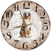 Houten Klok - 30cm - Hond - Australian Shepherd Dog