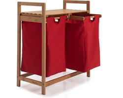Lumaland Wasmand van bamboe - met 2 uitschuifbare waszakken - 60 L - Rood