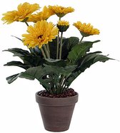 Kunstplant Gerbera Geel - H 35cm - Keramiek sierpot - Mica Decorations