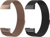 Fit Evolve 2 Pack Fitbit Charge 3 - Fitbit Charge 4 Milanese Horloge Bandjes Rose Goud en Zwart - Polsbandje Fitness - Small