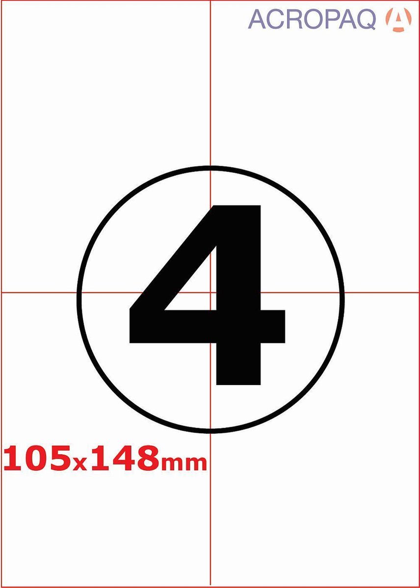 Stickervellen A4 - Etiketten, 100 vellen, 4 per vel, 105 x 148 mm - Adresetiketten, Etiketten stickers - ACROPAQ
