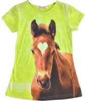Lang meisjes t shirt met paard felgeel 134/140