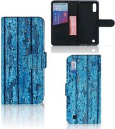 Smartphone Hoesje Geschikt voor Samsung M10 Book Style Case Blauw Wood