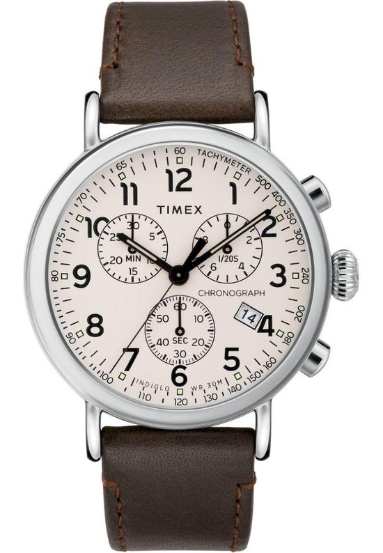 Timex Standard Chrono TW2T21000 Horloge - Leer - Bruin - Ø 41 mm
