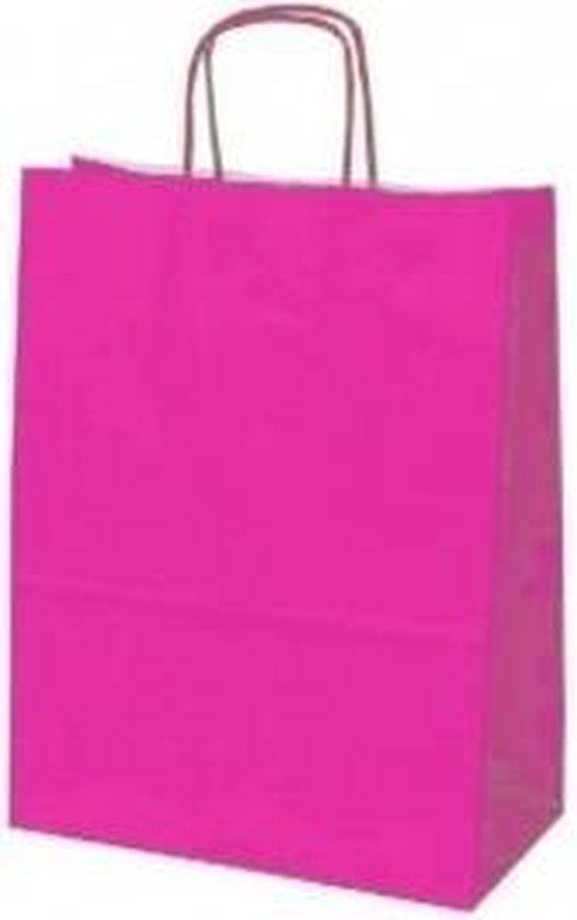 Papieren koordtas Fuchsia Roze 50 stuks 18x8x22cm / papieren tasjes