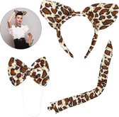 relaxdays luipaard verkleedset 3-delig diadeem - kattenoren luipaard - staart - strikje