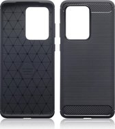 Samsung Galaxy S20 Ultra hoesje - Gel case geborsteld metaal en carbonlook - Zwart - GSM Hoesje - Telefoonhoesje Geschikt Voor: Samsung Galaxy S20 Ultra