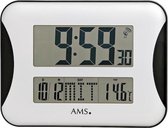 AMS F5894 - Wandklok - Tafelklok - Digitaal - Kunststof - Radiogestuurde tijdsaanduiding - LCD - Temperatuuraanduiding - Zilverkleurig - Zwart