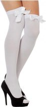 Oktoberfest Set van 2x Witte dames verkleed kniekousen met strik - Verkleedaccessoires - Overknee kousen wit met strikje - Oktoberfest verkleding