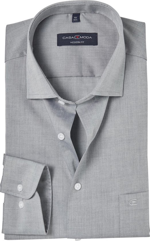 CASA MODA modern fit overhemd - mouwlengte 7 - grijs - Strijkvriendelijk - Boordmaat: