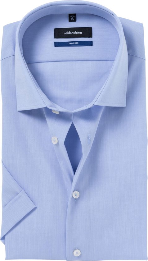 Seidensticker Tailored Fit overhemd korte mouw - lichtblauw - boordmaat 42