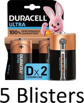 10 Stuks (5 Blisters a 2 st) Duracell Ultra alkaline D-batterijen