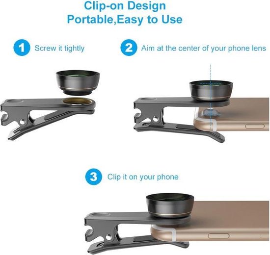 APEX 6 in 1 Telefoon Camera Lens Set – Fish Eye Lens – Super Groothoek Lens – Macro Lens – Star Filter Lens – Zwart