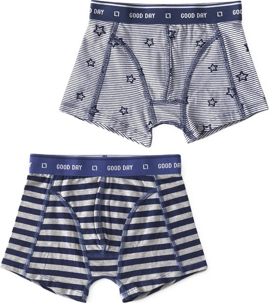 Little Label - boxershorts 2-pack - big blue stripe & stars stripe blue 4Y - maat: 98/104 - bio-katoen