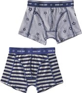 Little Label - boxershorts 2-pack - big blue stripe & stars stripe blue - maat: 146/152 - bio-katoen