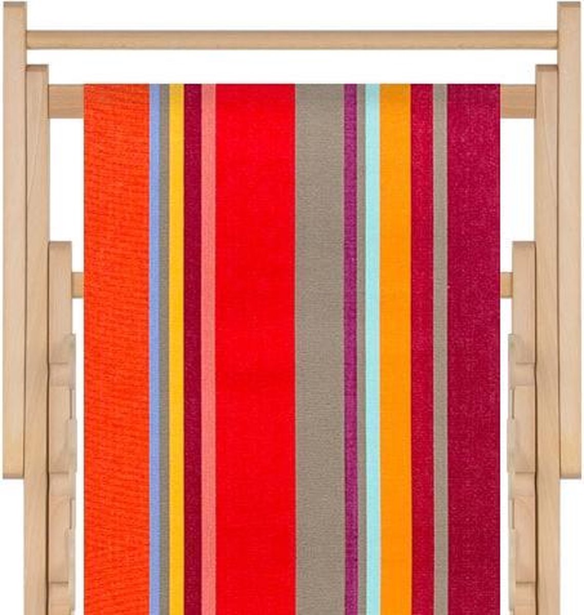 Houten strandstoel met hoogwaardige stof in katoen - massief beukehout - dubbelgeweven katoen Collioure - opvouwbaar - verstelbaar in 3 standen - zonder armleuning - afneembare hoes - multicolour rood - strepenpatroon