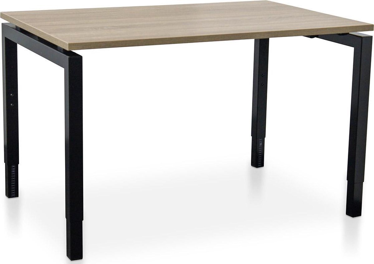 Rechthoek bureau instelbaar | Start Nevada | 120 x 80 cm | Frame zwart - blad midden eiken