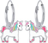 Joy|S - Zilveren paard bedel oorbellen eenhoorn oorringen unicorn multi color