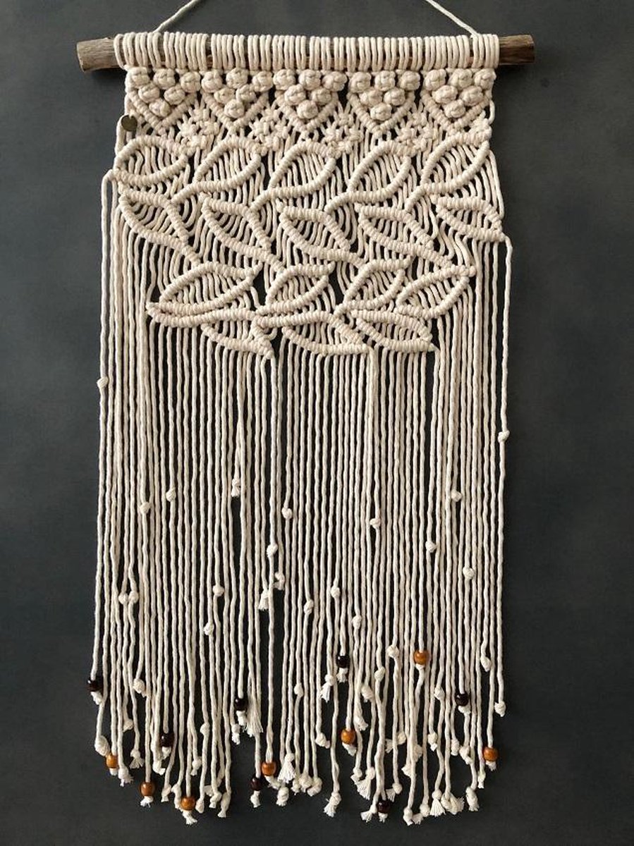 Blaadje , Macrame muur hanger, wandkleed, Macrame wandkleed - 057 - ecru