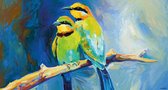 PB-Collection - Tuinschilderij Aqua Vogels Tak 50x70cm - Tuin Decoratie - Schilderij Buiten - Tuinposter  Bloemen