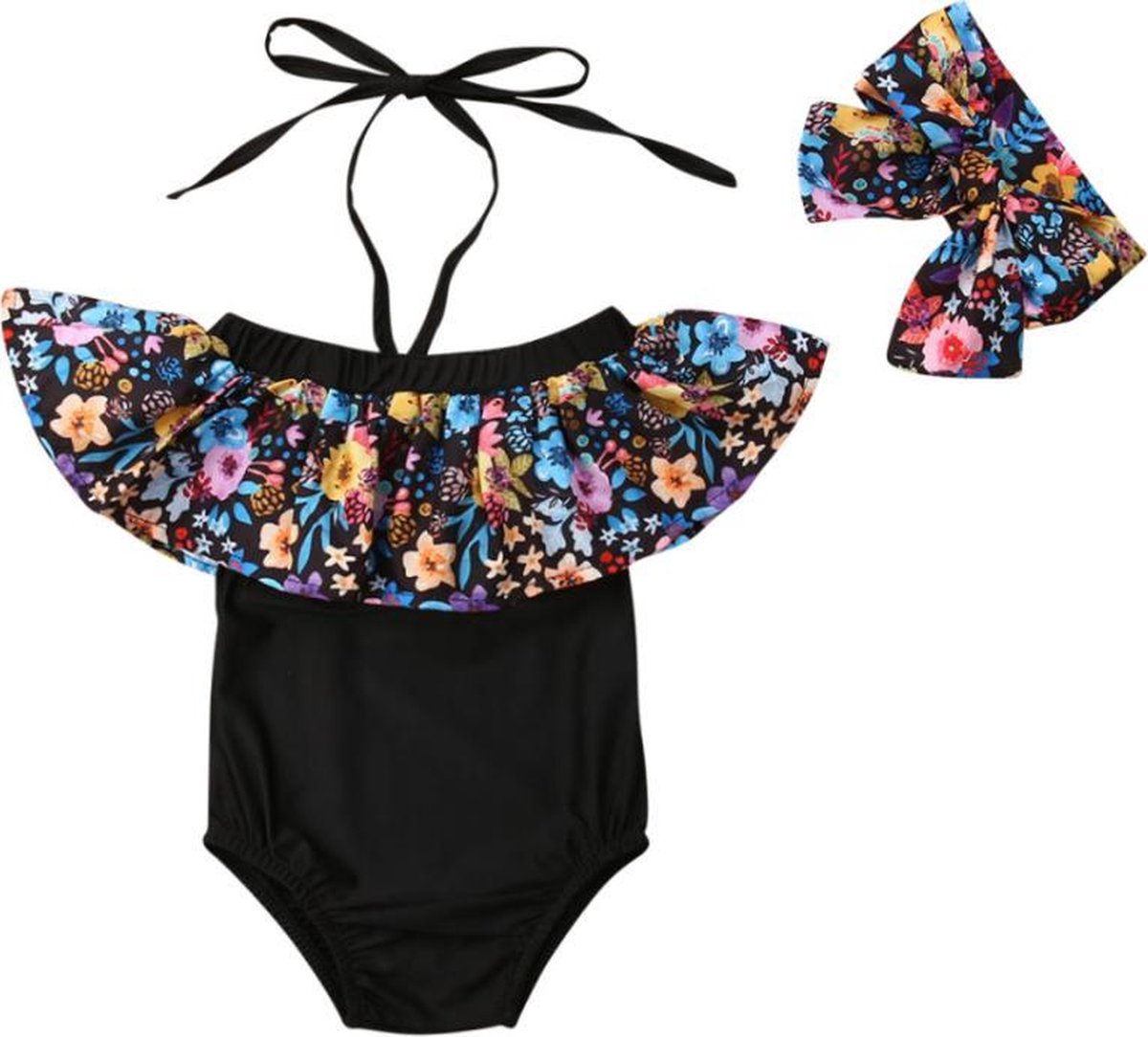 Badpak - Halter - Bloemen - Meisje - maat 98/104