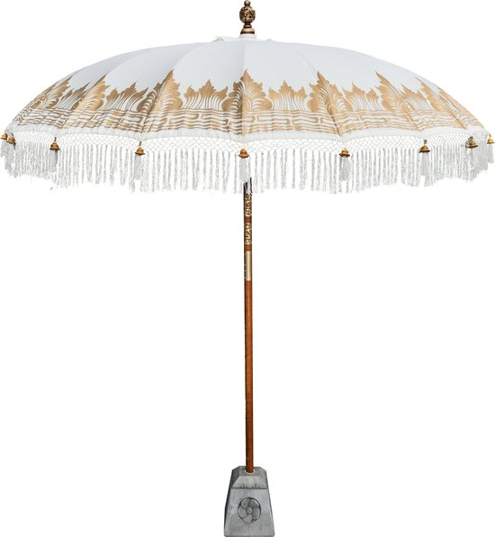 Bali parasol breedte 180 cm crém half gouden beschildering, fringe | bol.com