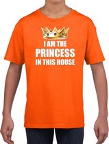 Koningsdag t-shirt Im the princess in this house oranje voor mei L (140-152)