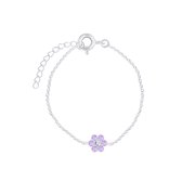Joy|S - Zilveren bloem armband kristal lila paars 14 cm + 3 cm