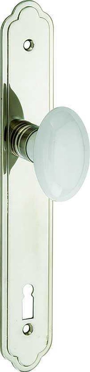 Knopkruk op schild Evelyne porselein BB 110 mm wit/glans nikkel