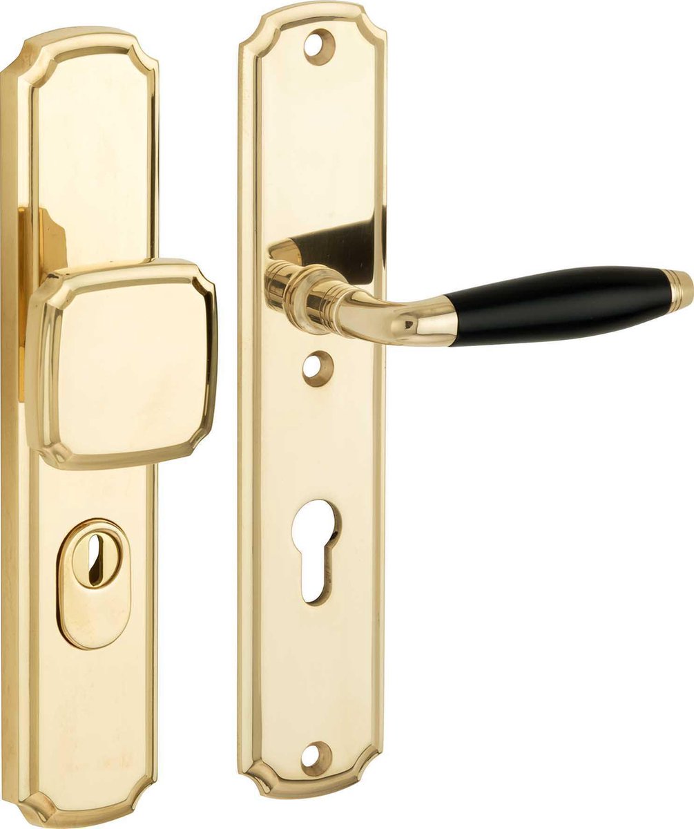 SKG3 knop/kruk op schild rechts Bonton ebben/Art-Nouveau PC72 mm m/ KTB messing ongelakt