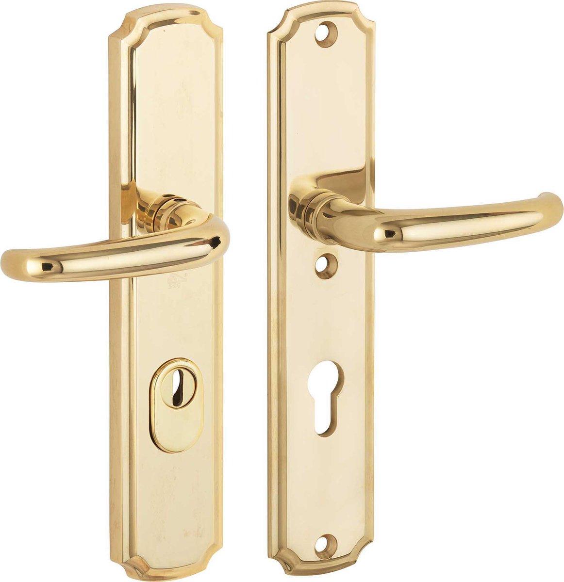 SKG3 kruk/kruk op schild rechts Halfsabel/Art-Nouveau PC72 mm m/ KTB messing ongelakt