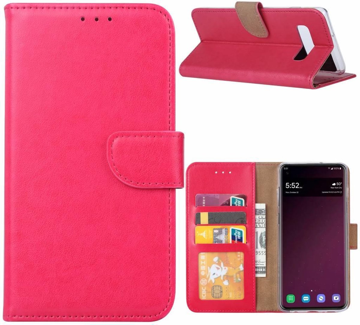 Bookcase Geschikt voor: Samsung Galaxy S10 - Roze - Portemonnee hoesje