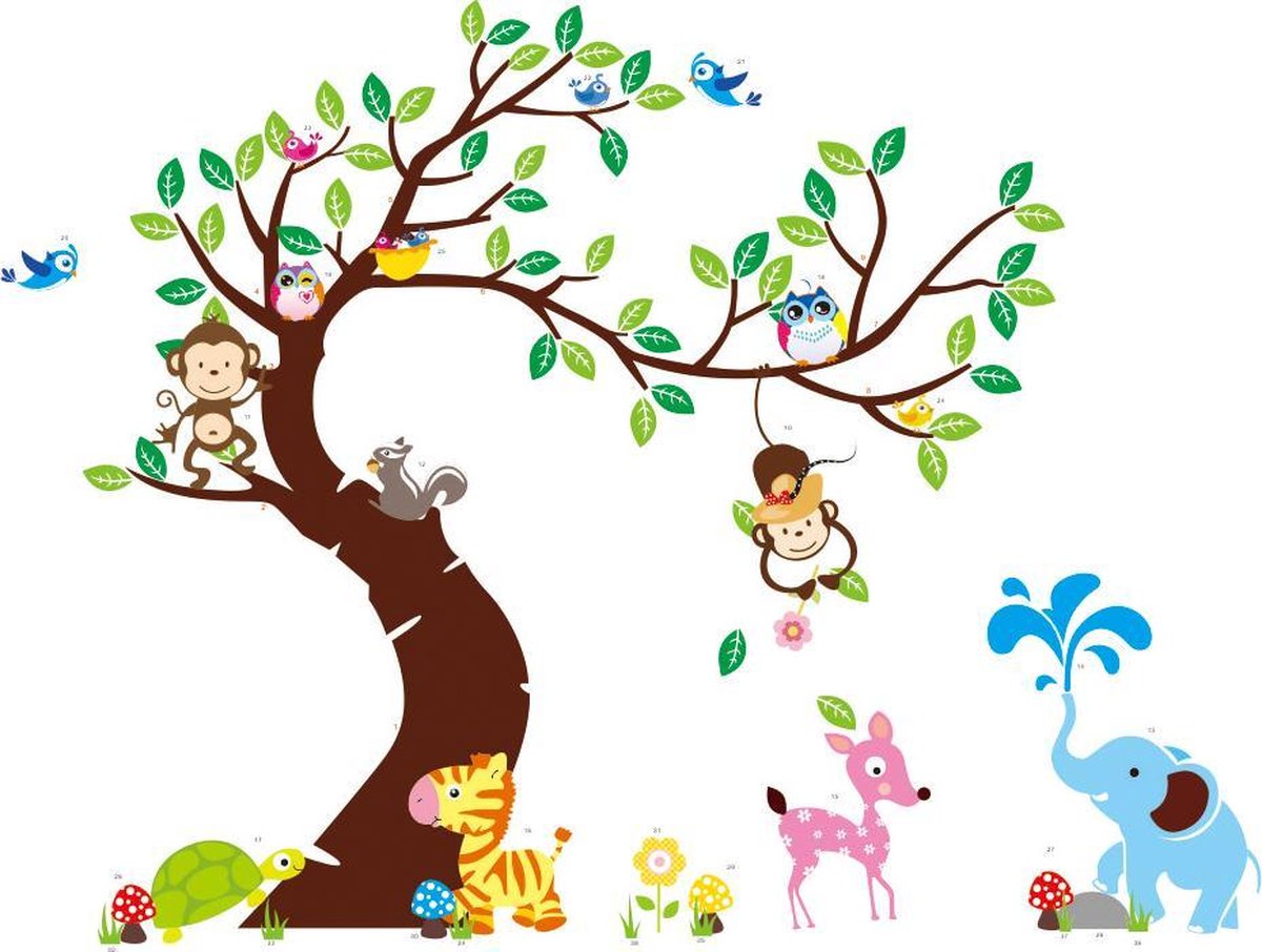 Vwist Muursticker Kinderkamer - Boom - Dieren - 189 x 143 CM