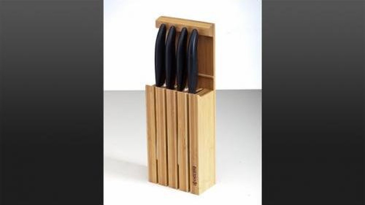 Robert Welch: Signature Porte-couteaux en bois de bambou & 3 couteaux