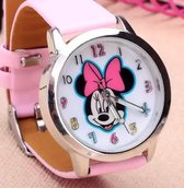 Kinder horloge met Minnie Mouse afbeelding met roze leer bandje