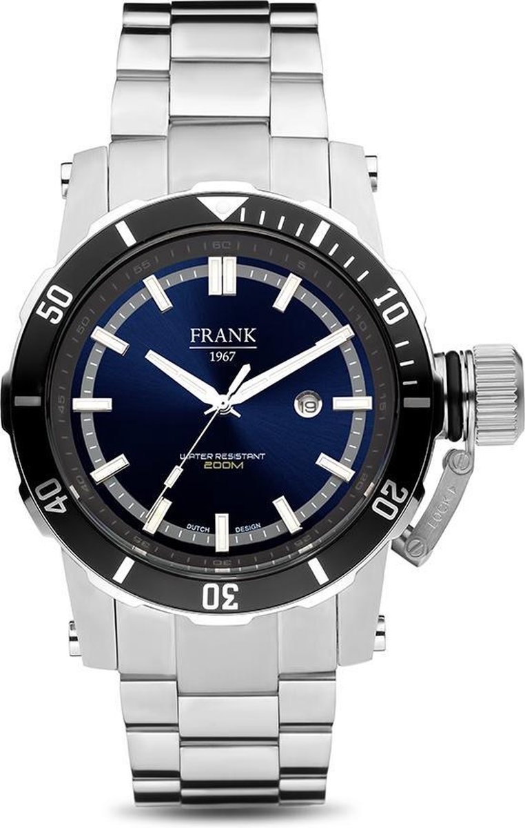 Frank 1967 7FW 0021 Metalen Horloge met Metalen Band -Doorsnee 47 mm - Zwart / Zilverkleurig